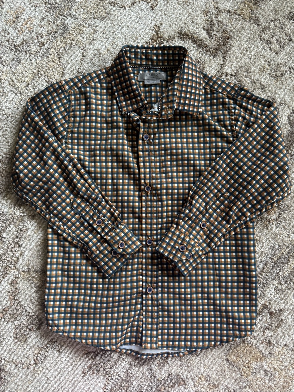 Boys Long-Sleeve Checked Button-Up Shirt - Brown/Green Check craft+flow